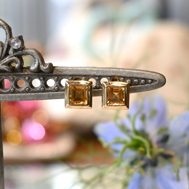 スクエア シトリンピアス