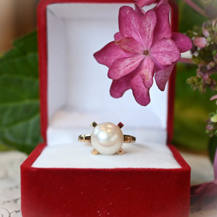 シンプルで美しい ゴールドパールリング