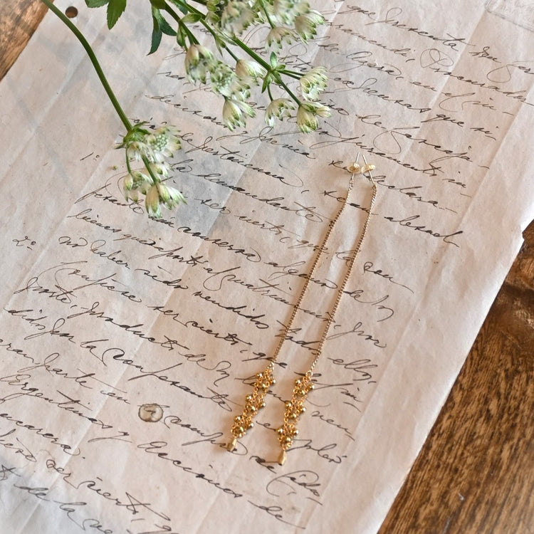 ゴールドパーツ揺れる ロングチェーンピアス