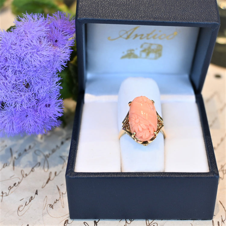 ピンクコーラル 彫りリング