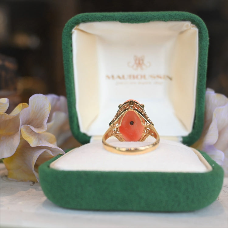 ピンクコーラル 彫りリング