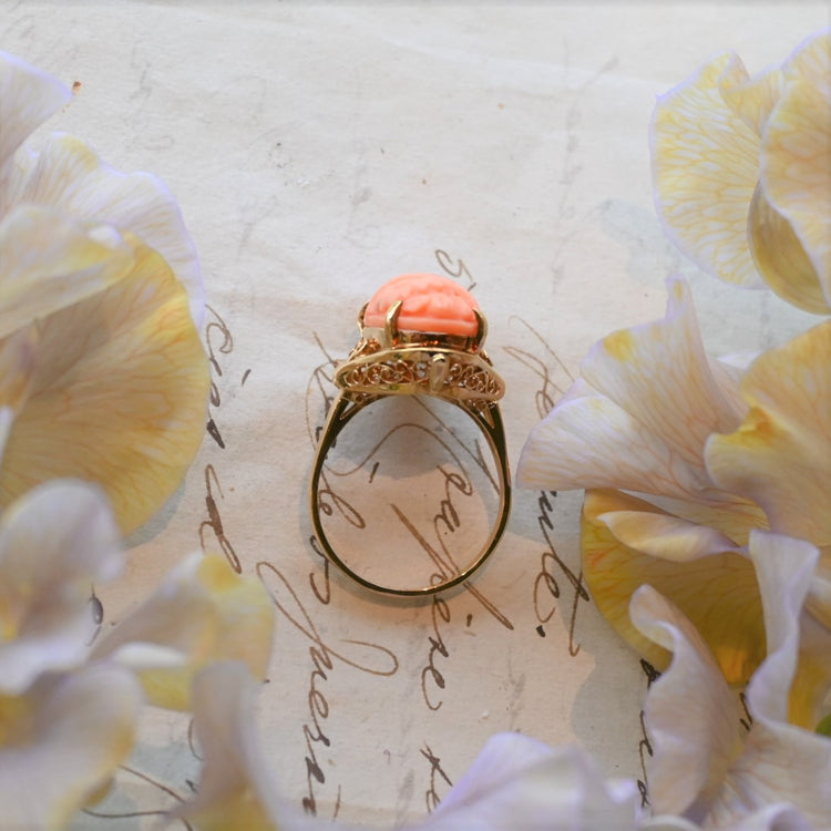 ピンクコーラル 彫りリング